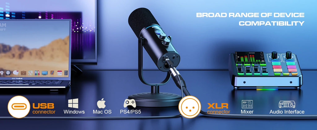 Podcast Dynamic Microphone, XLR/USB Recording PC Microphones for Broadcast, Podcast, Recording, Gaming & Streaming, Studio Mic