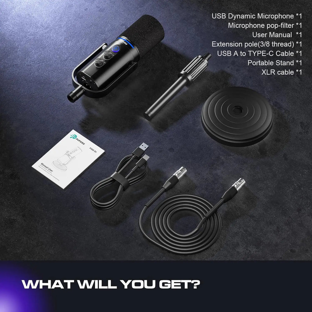 Podcast Dynamic Microphone, XLR/USB Recording PC Microphones for Broadcast, Podcast, Recording, Gaming & Streaming, Studio Mic