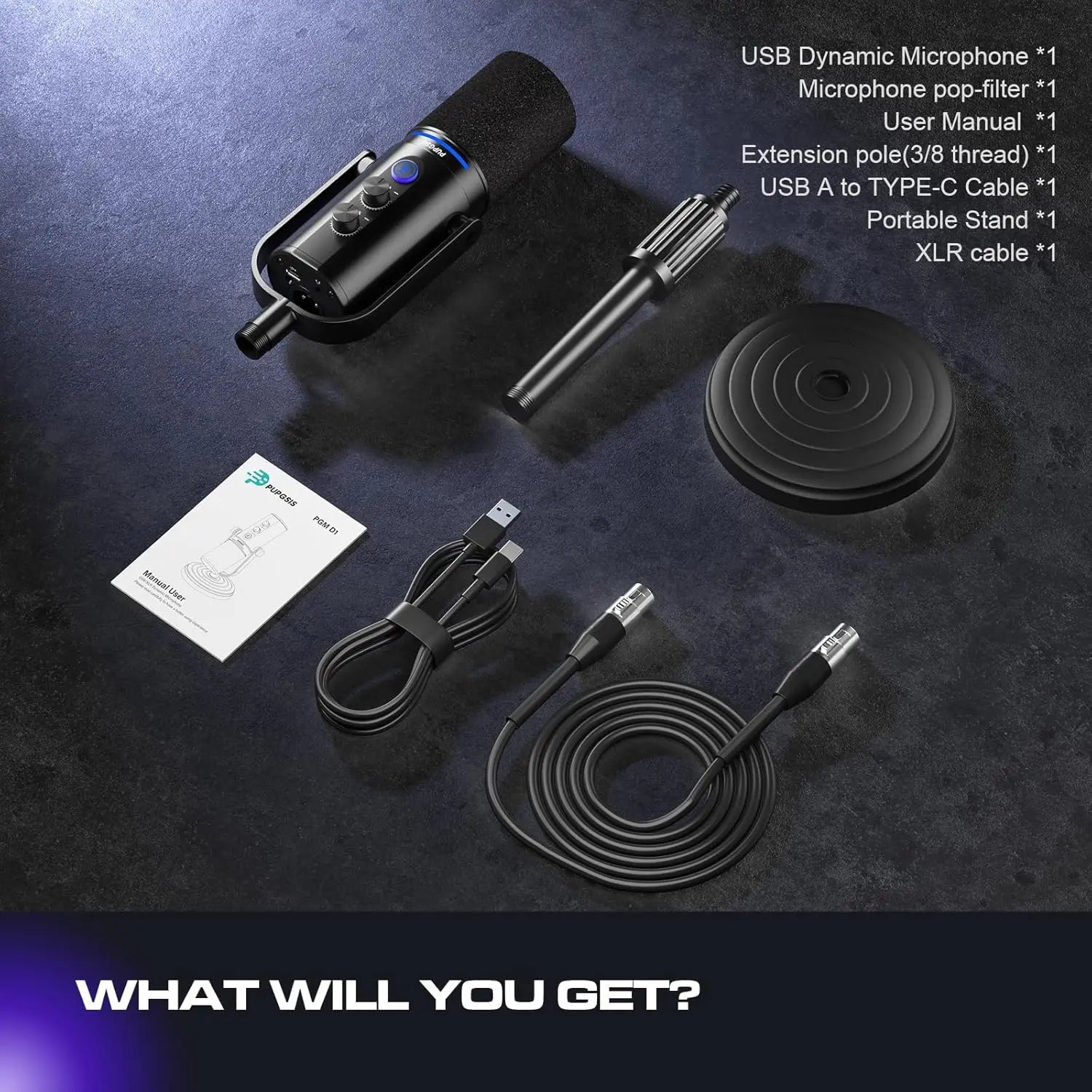 Podcast Dynamic Microphone, XLR/USB Recording PC Microphones for Broadcast, Podcast, Recording, Gaming & Streaming, Studio Mic