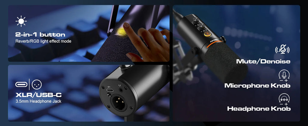 Podcast Dynamic Microphone, XLR/USB Recording PC Microphones for Broadcast, Podcast, Recording, Gaming & Streaming, Studio Mic