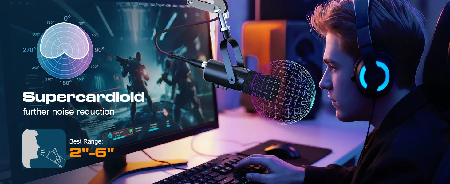Podcast Dynamic Microphone, XLR/USB Recording PC Microphones for Broadcast, Podcast, Recording, Gaming & Streaming, Studio Mic